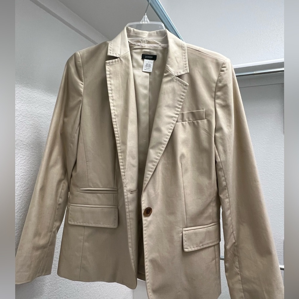 Cotton button up tan blazer with stitch detail